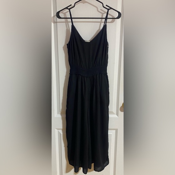 Aritzia Wilfred Irene Wide Leg Flowy Lace Trim V-Neck Black Modal Romper Size XS - Picture 4 of 16